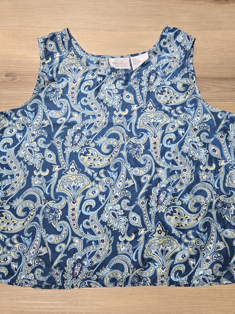 Vintage Silk Blue and Cream Paisley Tank Top